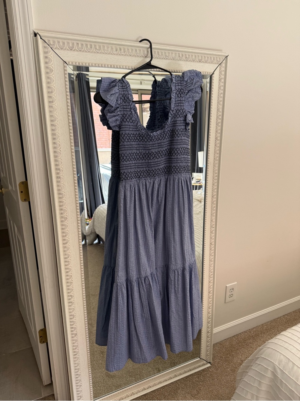 Pomander Place Blue Smocked Ruffle Midi Dress